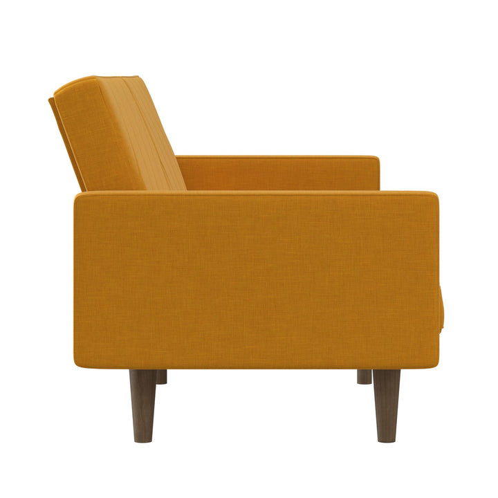 Paxson Futon with Solid Wood Legs and Diagonal Design - Mustard