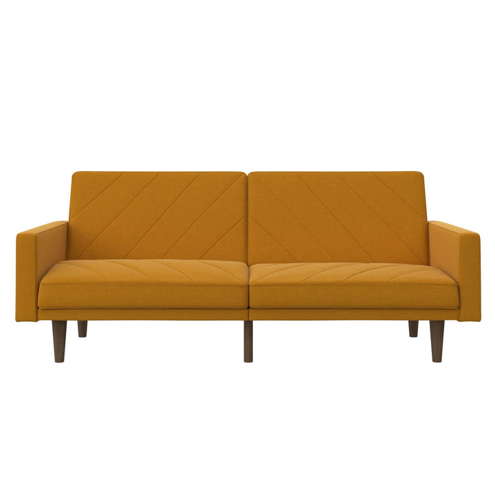 Paxson Futon with Solid Wood Legs and Diagonal Design - Mustard