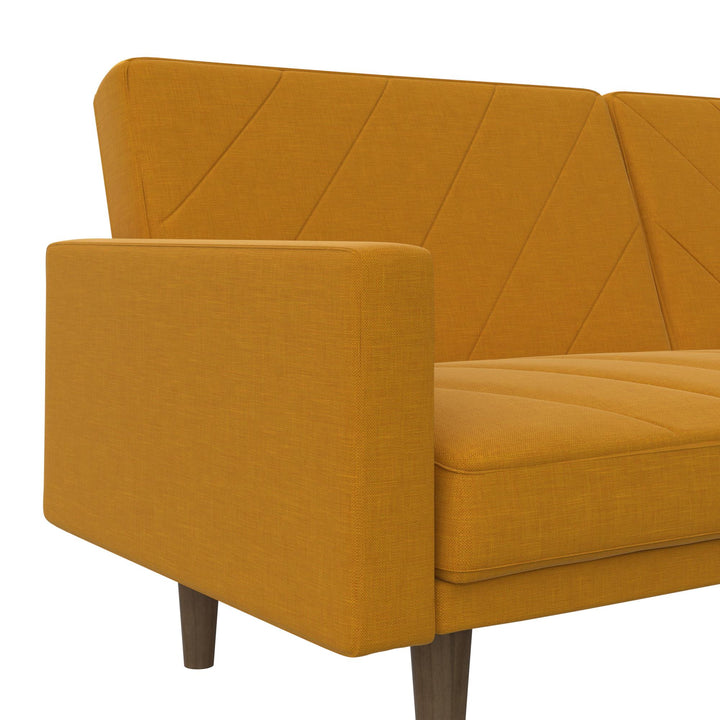Paxson Futon with Solid Wood Legs and Diagonal Design - Mustard