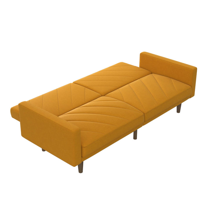 Paxson Futon with Solid Wood Legs and Diagonal Design - Mustard