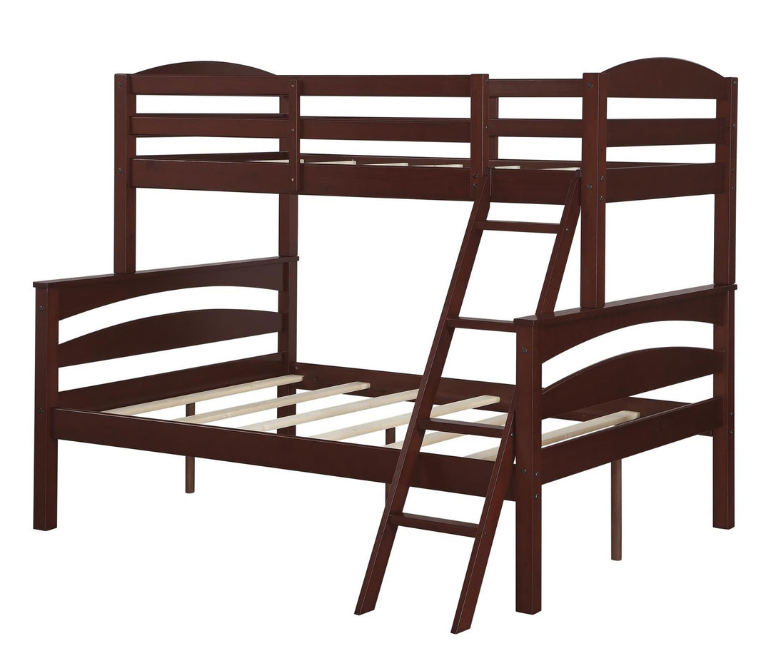 Brady Bunk Bed Frame Twin over Full Wooden with Ladder -  Espresso