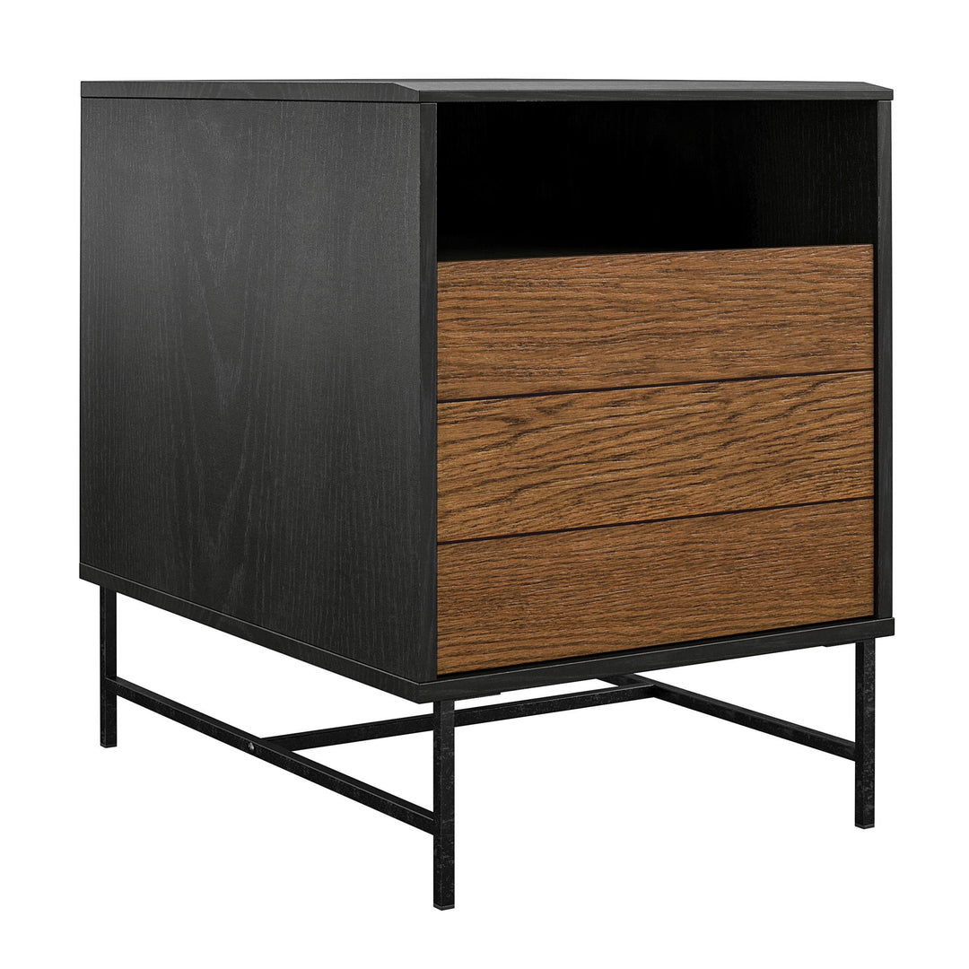 Reznor End Table with Open and Concealed Storage and Metal Frame - Black Oak
