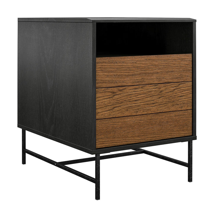 Reznor End Table with Open and Concealed Storage and Metal Frame - Black Oak