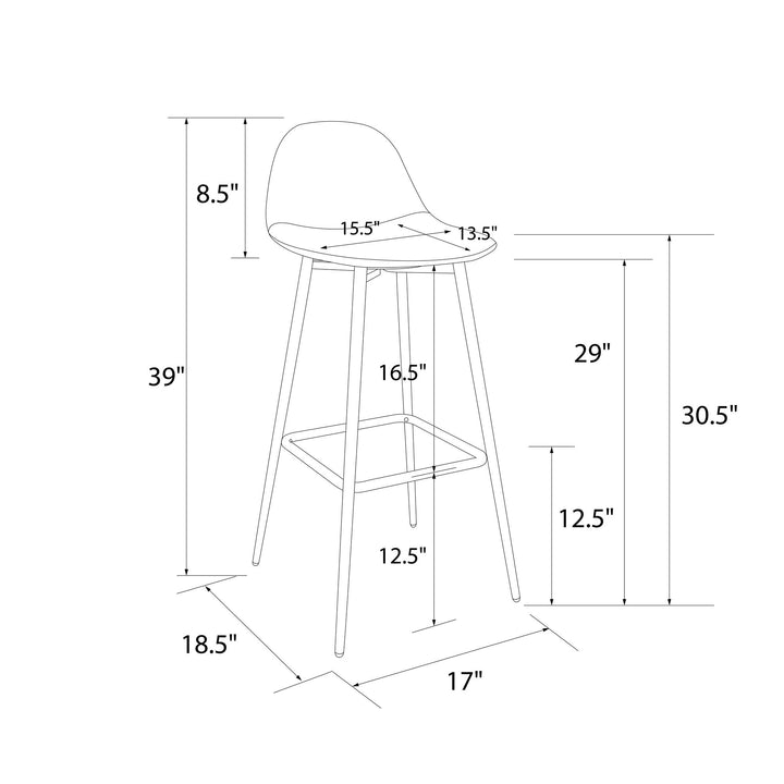Brandon Upholstered Mid Century Modern Kitchen Bar Stool with Metal Legs - Black
