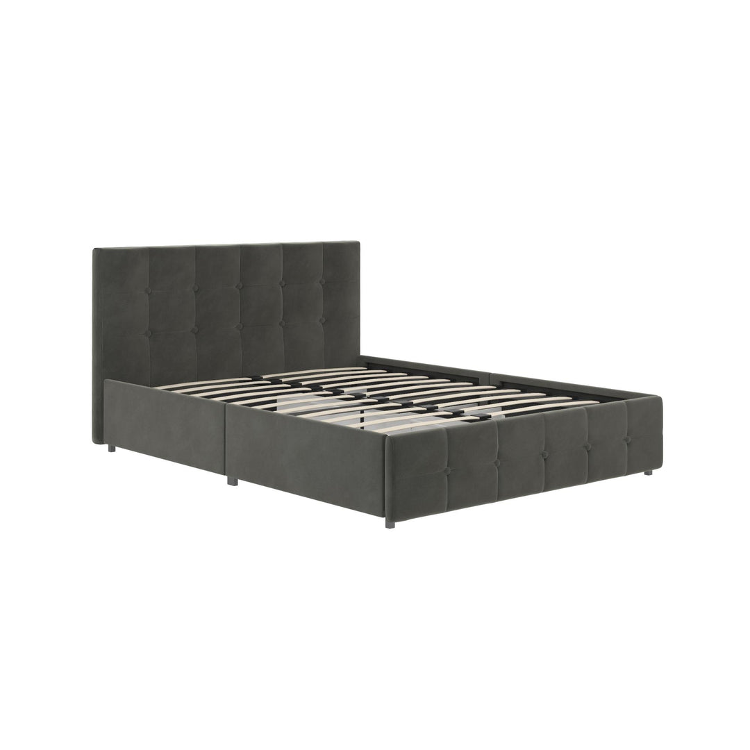 Rose Upholstered Bed with Button Tufted Detail and Storage Drawers - Grey Velvet - Queen