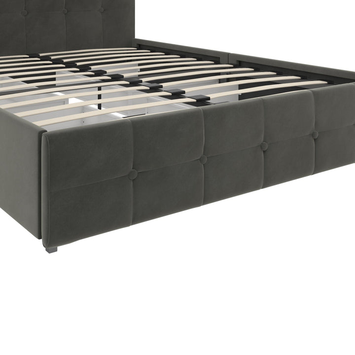 Rose Upholstered Bed with Button Tufted Detail and Storage Drawers - Grey Velvet - Queen