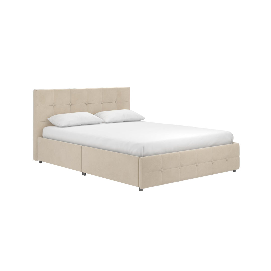 Rose Upholstered Bed with Button Tufted Detail and Storage Drawers - Ivory - Queen