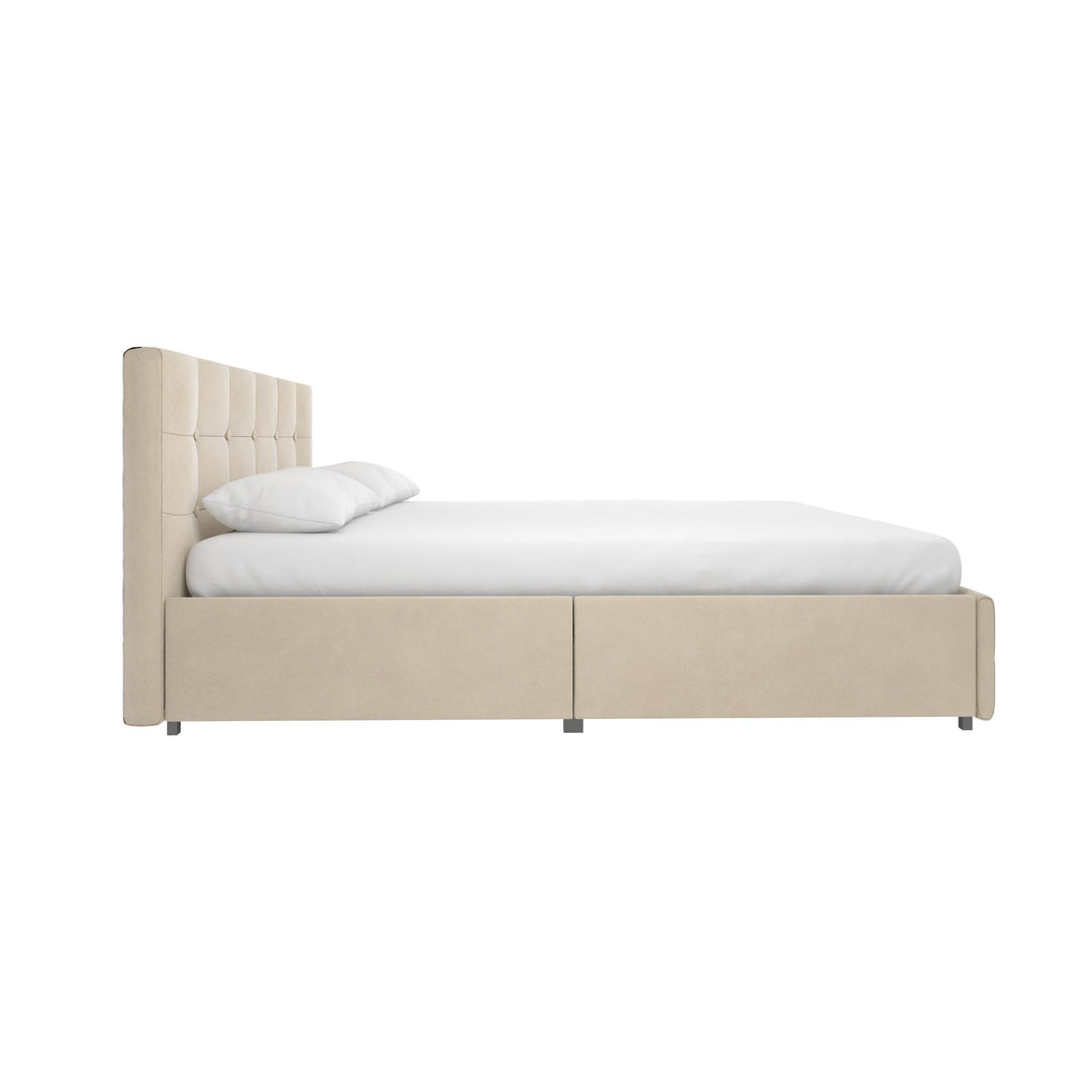 Rose Upholstered Bed with Button Tufted Detail and Storage Drawers - Ivory - Queen