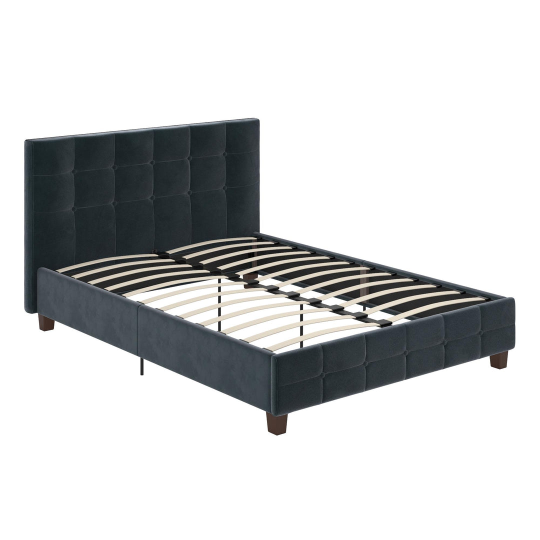 Rose Upholstered Bed with Button Tufted Detail - Blue Velvet - Queen