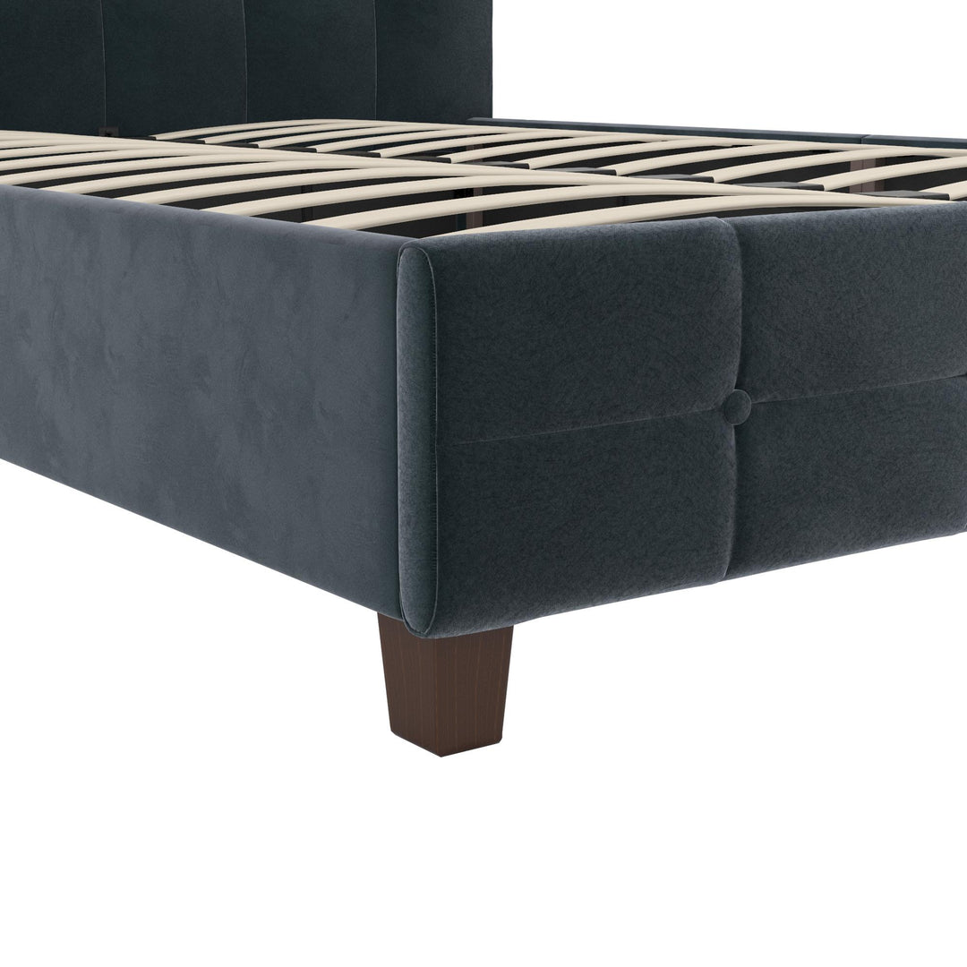 Rose Upholstered Bed with Button Tufted Detail - Blue Velvet - Queen