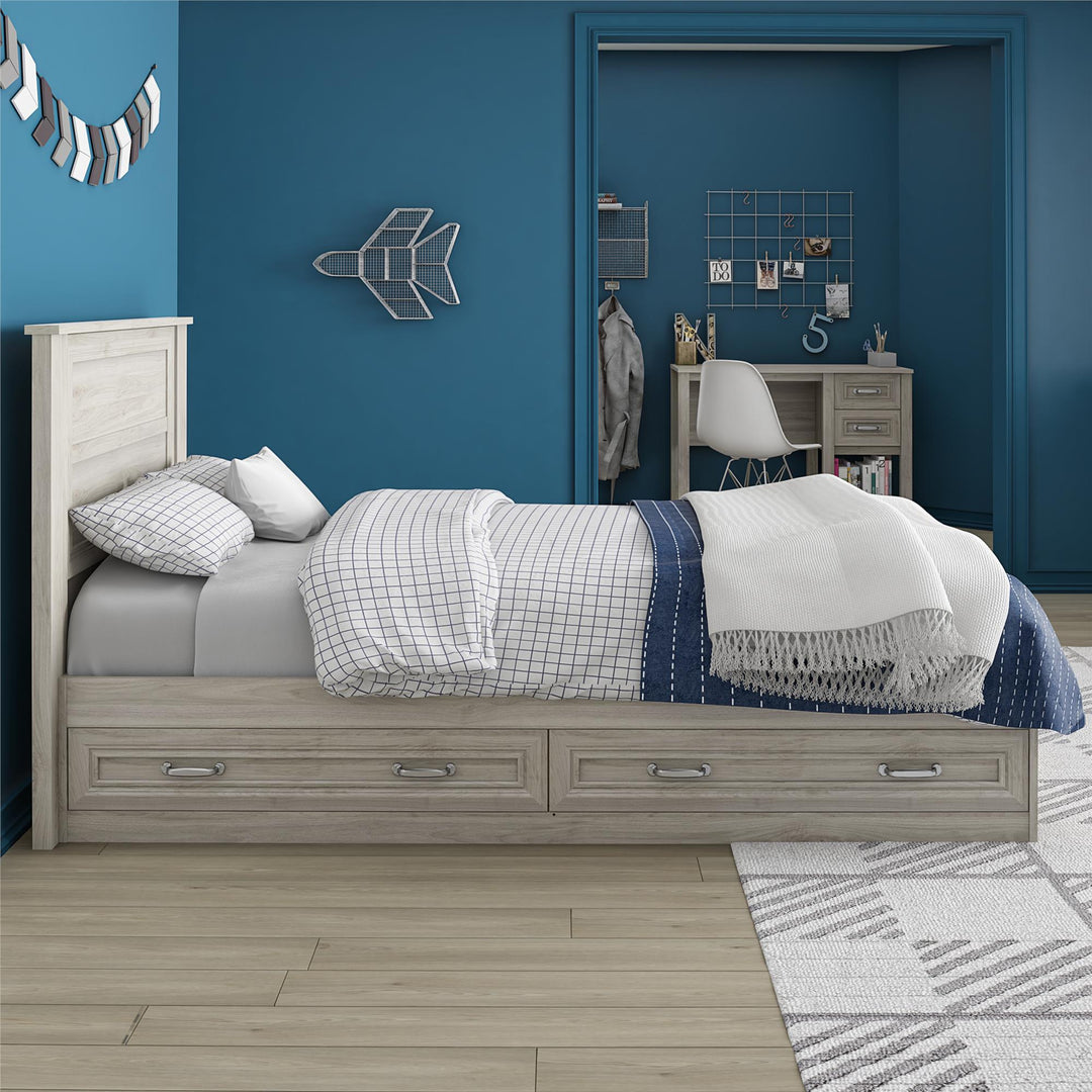 Twin size headboard with decorative mouldings -  Light Walnut - Twin