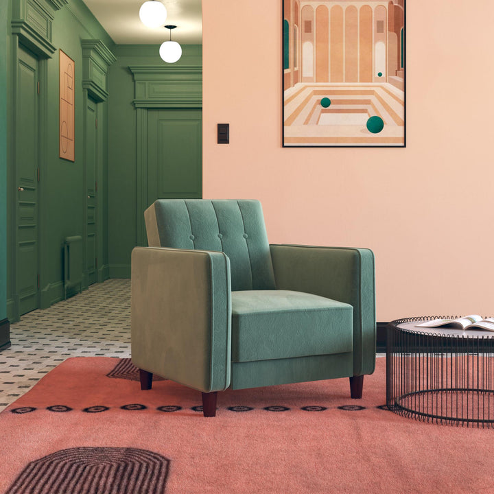 Pin Tufted Accent Chair with Wide-Track Arms and Vertical Stitching - Light Green