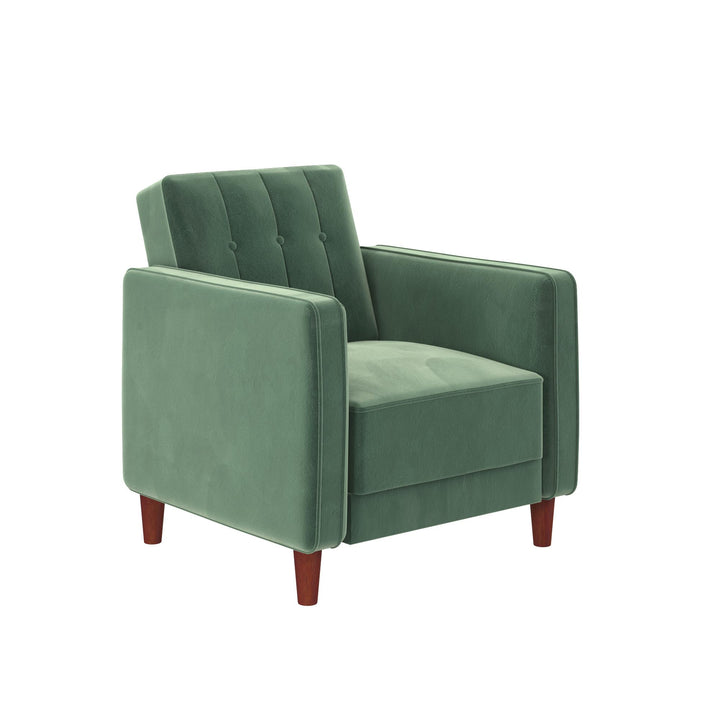 Pin Tufted Accent Chair with Wide-Track Arms and Vertical Stitching - Light Green