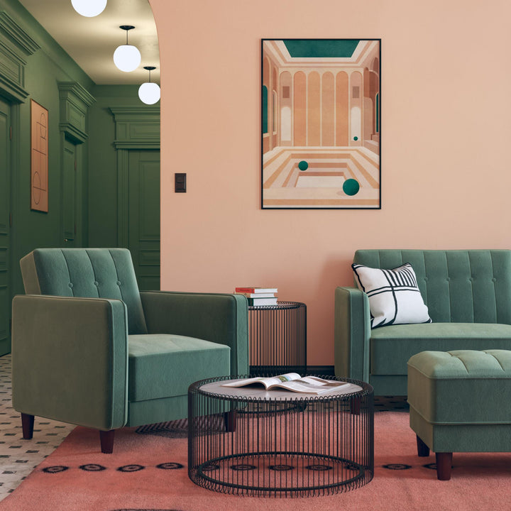 Pin Tufted Accent Chair with Wide-Track Arms and Vertical Stitching - Light Green