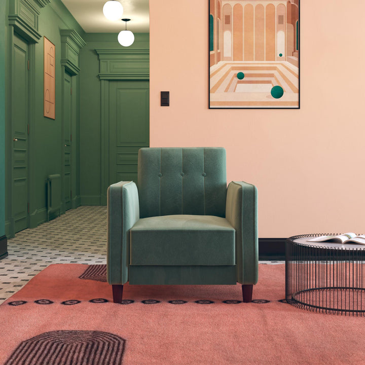 Pin Tufted Accent Chair with Wide-Track Arms and Vertical Stitching - Light Green