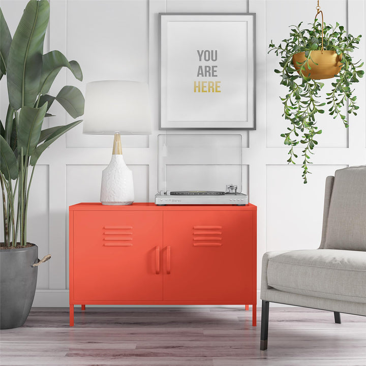 Cache 2 Door Metal Locker Accent Cabinet - Orange