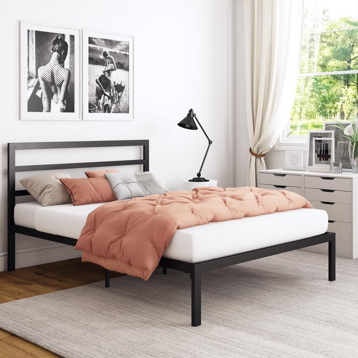 Premium Modern Platform Bed with Headboard - Black - Full