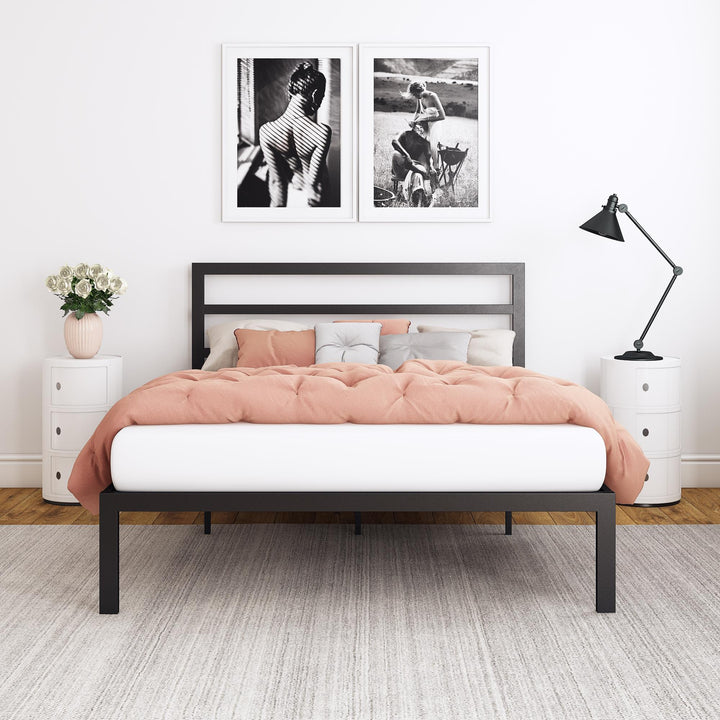 Premium Modern Platform Bed with Headboard - Black - Full