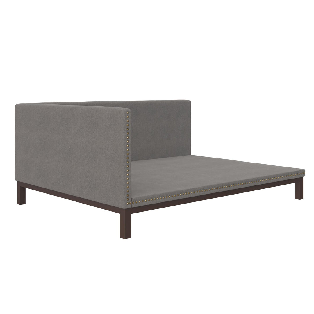 Mid Century Upholstered Modern Daybed with Horizontal Tufted Headboard - Grey Linen - Full