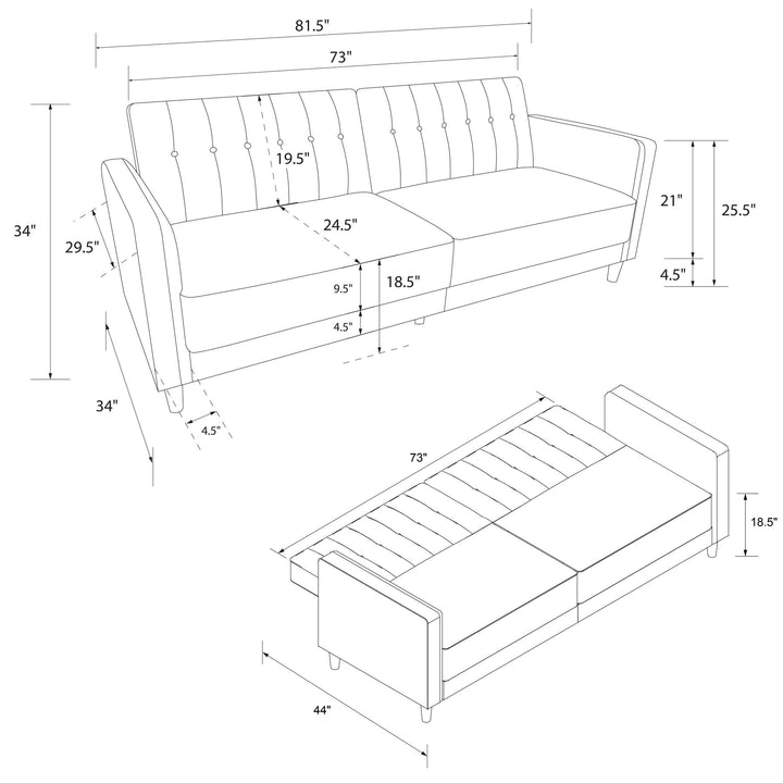 Pin Tufted Transitional Futon with Vertical Stitching and Button Tufting - Mustard