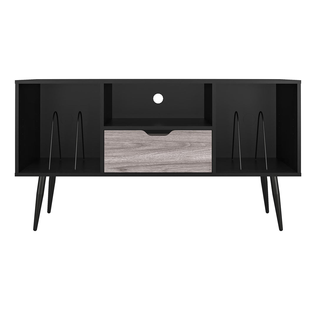 TV Stand for TVs up to 55 with Open Center Shelf and Drawer - Black Oak