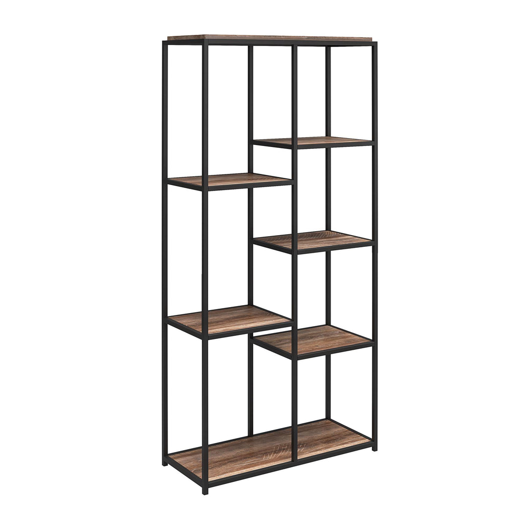 Gorgeous Asymmetrical Design Bookshelf for Unique Displays - Weathered Oak