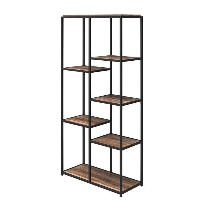Fayette 5 Open Shelf Bookcase with Sturdy Metal Frame - Weathered Oak