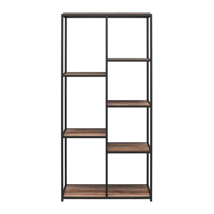 Fayette 5 Open Shelf Bookcase with Sturday Metal Frame - Weathered Oak