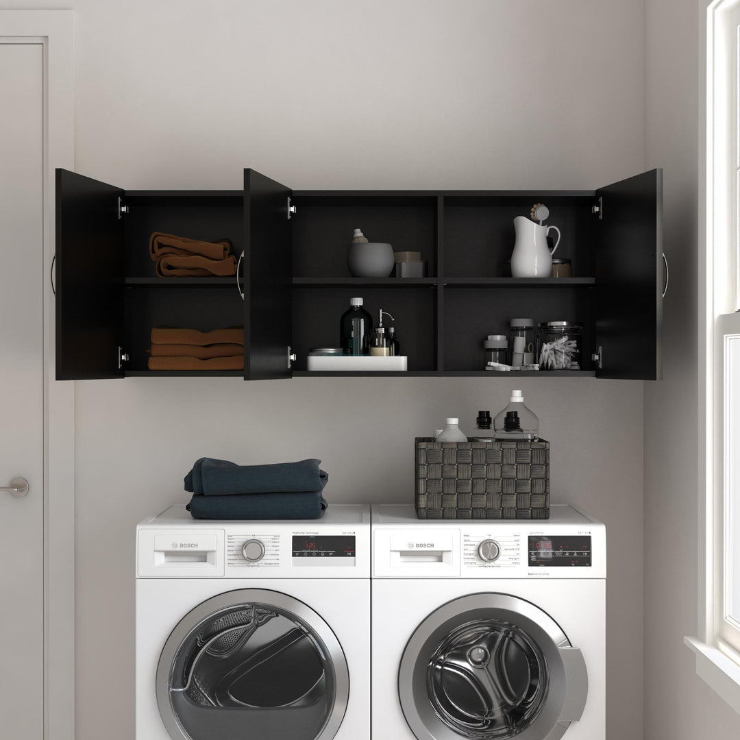 Basin 54 Inch 3 Door Wall Storage Cabinet - Black