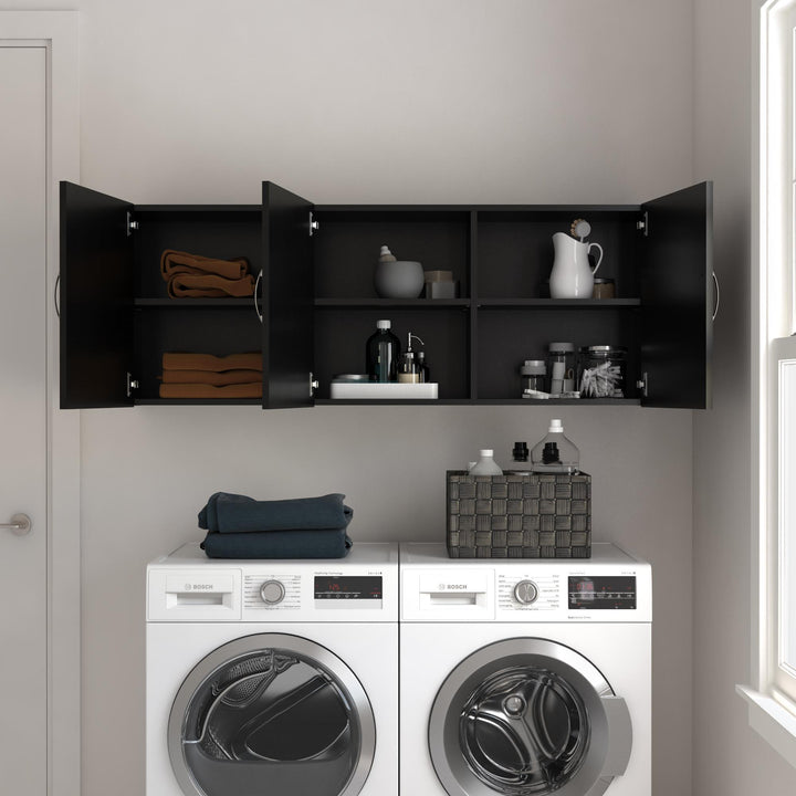 Basin 54 Inch 3 Door Wall Storage Cabinet - Black