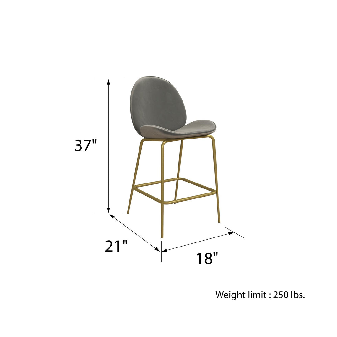 Astor Upholstered Counter Height Bar Stool with Gold Metal Legs - Light Gray