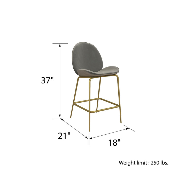 Astor Upholstered Counter Height Bar Stool with Gold Metal Legs - Light Gray