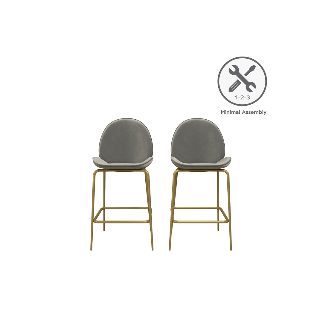 Astor Upholstered Counter Height Bar Stool with Gold Metal Legs - Light Gray