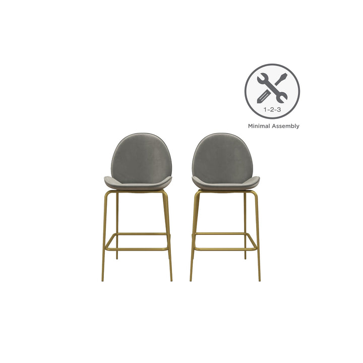 Astor Upholstered Counter Height Bar Stool with Gold Metal Legs - Light Gray
