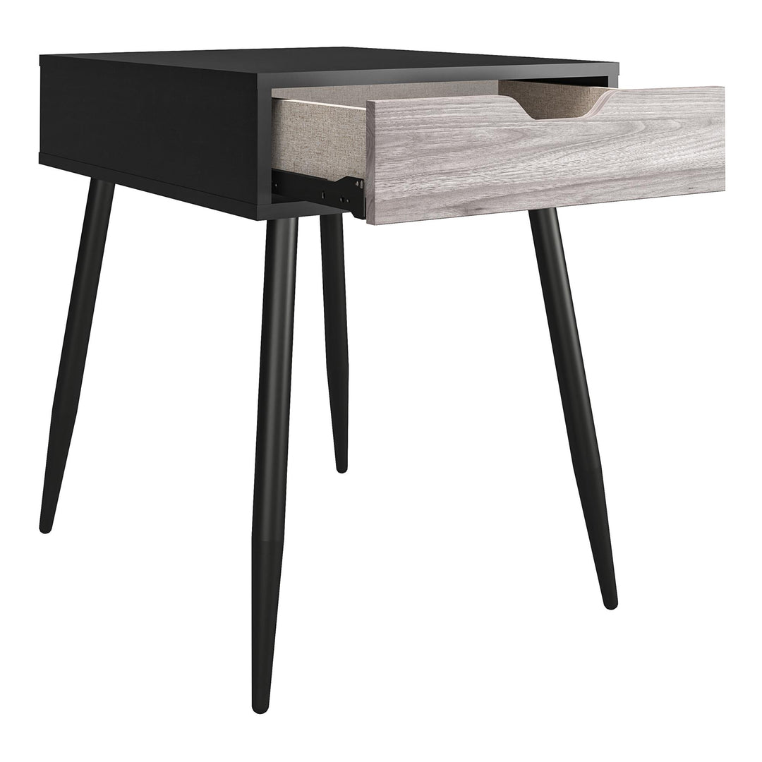 End Table with Light Woodgrain Drawer Front - Black Oak