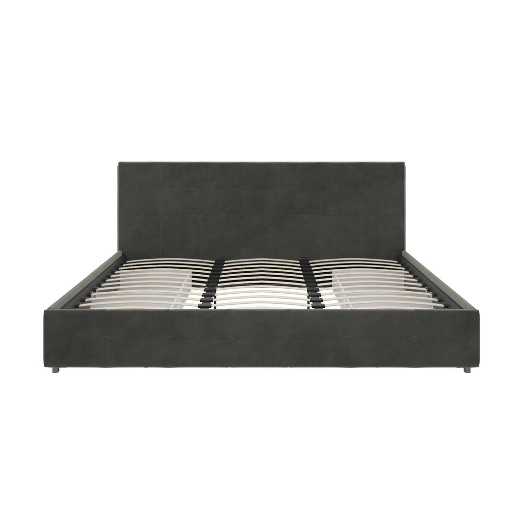 Rose Upholstered Bed with Button Tufted Detail and Storage Drawers - Grey Velvet - King