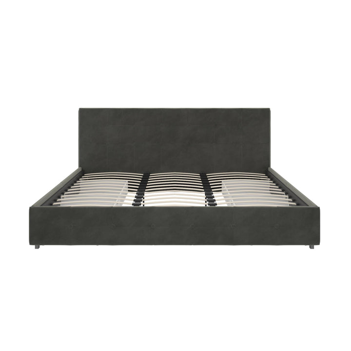 Rose Upholstered Bed with Button Tufted Detail and Storage Drawers - Grey Velvet - King