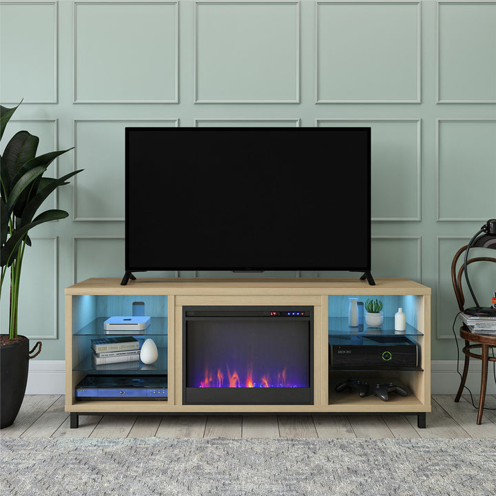 Durable Lumina TV Stand with 7 Color LED Lights -  Blonde Oak 