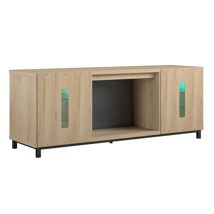 Modern Fireplace TV Stand with 7 Color LED Lighting -  Blonde Oak 