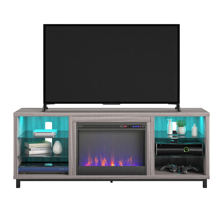 Stylish Fireplace TV Stand for 70 Inch TV -  Light Walnut 