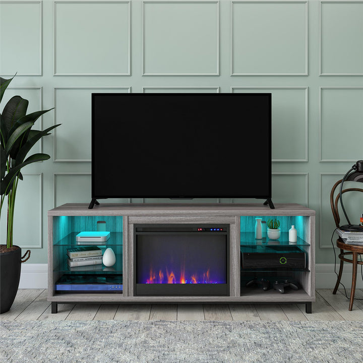 Lumina Fireplace TV Stand with 7 Color Lighting -  Light Walnut 