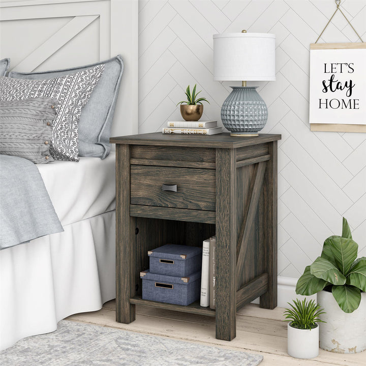 Farmington Rustic Farmhouse Nightstand with 1 Drawer - Weathered Oak