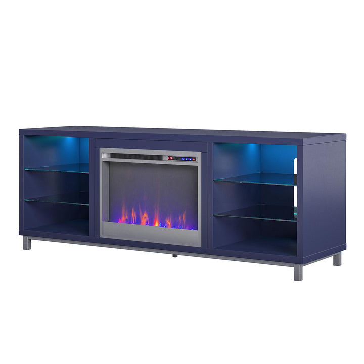 Lumina Fireplace TV Stand for TVs up to 70 Inch with 7 Color LED Lights - Navy - 66”-70”