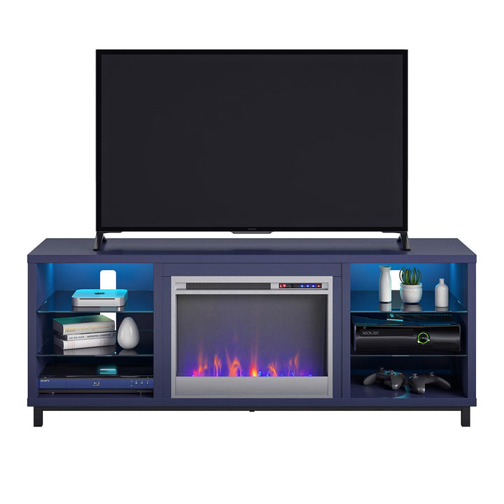 Modern TV Stand with Fireplace and LED Lights -  Navy 