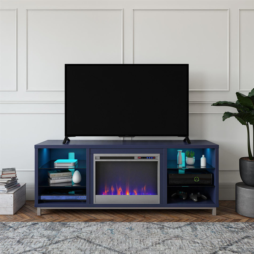 Durable Lumina TV Stand with 7 Color LED Lights -  Navy 