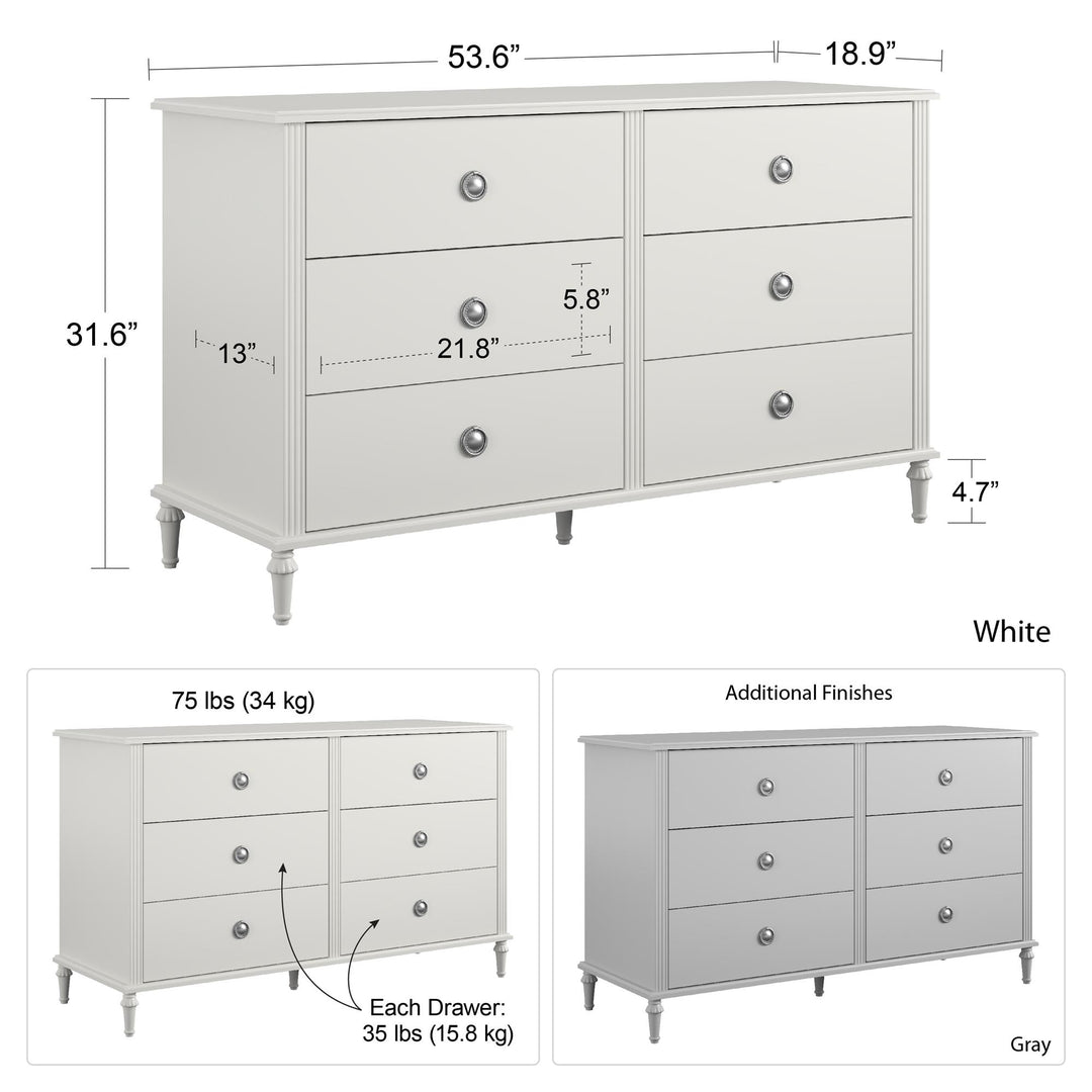 Rowan Valley Arden 6 Drawer Dresser with Silver Ring Drawer Pulls - Dove Gray