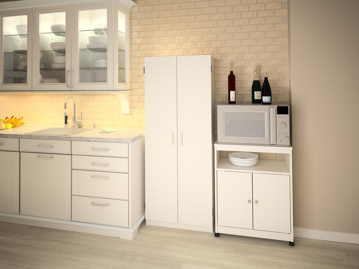 Landry 2 Door Utility Microwave Cart with Shelves - White