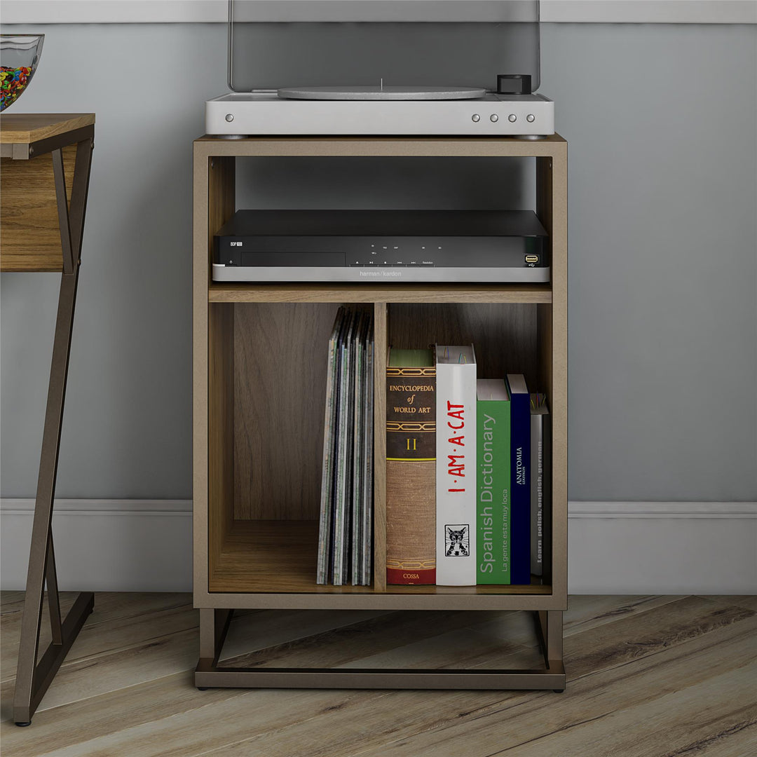 Turntable Stand with 3 Open Cubbies -  Walnut