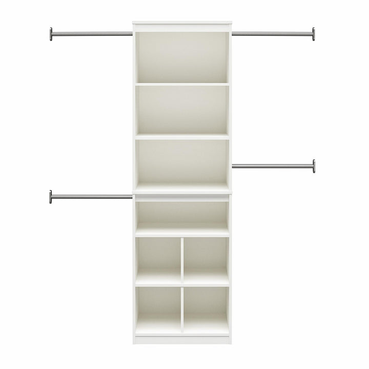 Summer Haven Closet Tower with 4 Clothing Rods, 4 Shelves and 4 Cubbies - White