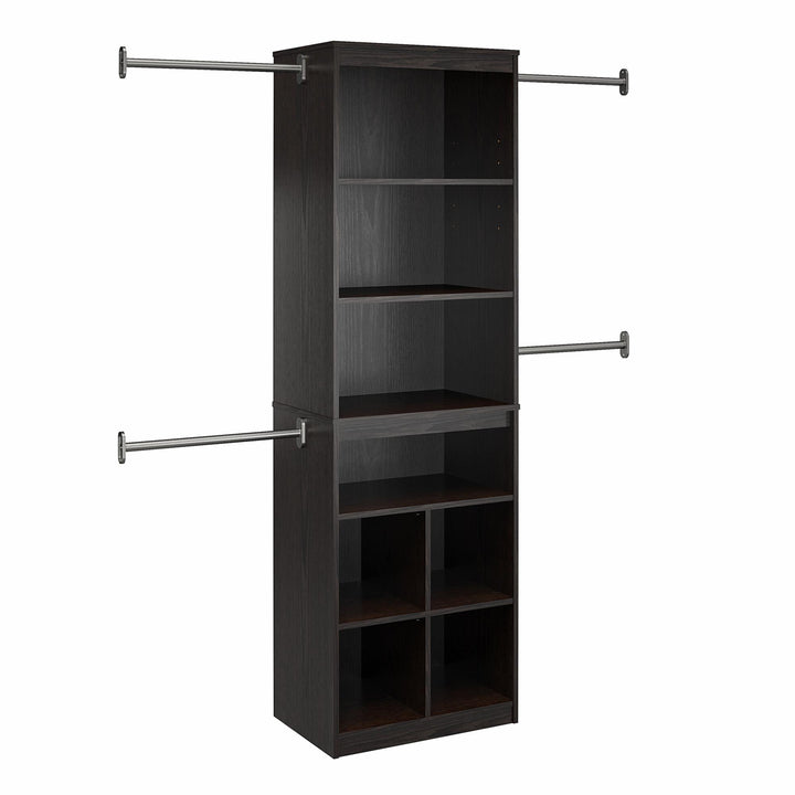 Summer Haven Closet Tower with 4 Clothing Rods, 4 Shelves and 4 Cubbies - Espresso